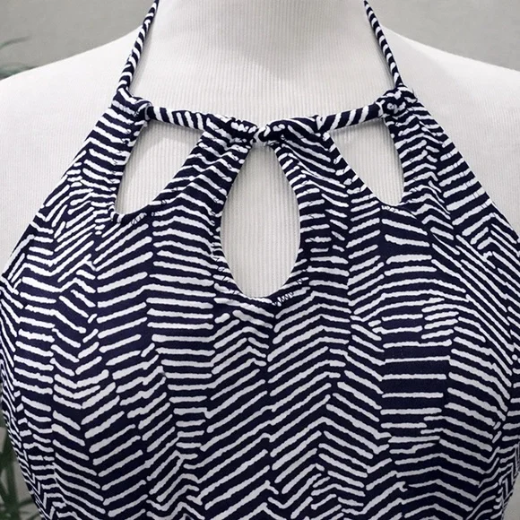 Island Escape Mikonos Beach High-Neck Halter Tankini Top Blue White Size 14 NWT - Picture 4 of 7